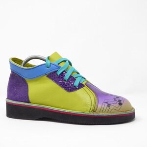 SoleTech Handpainted Colorful Music Note Lace Up Shoes Purple Green Women's 8